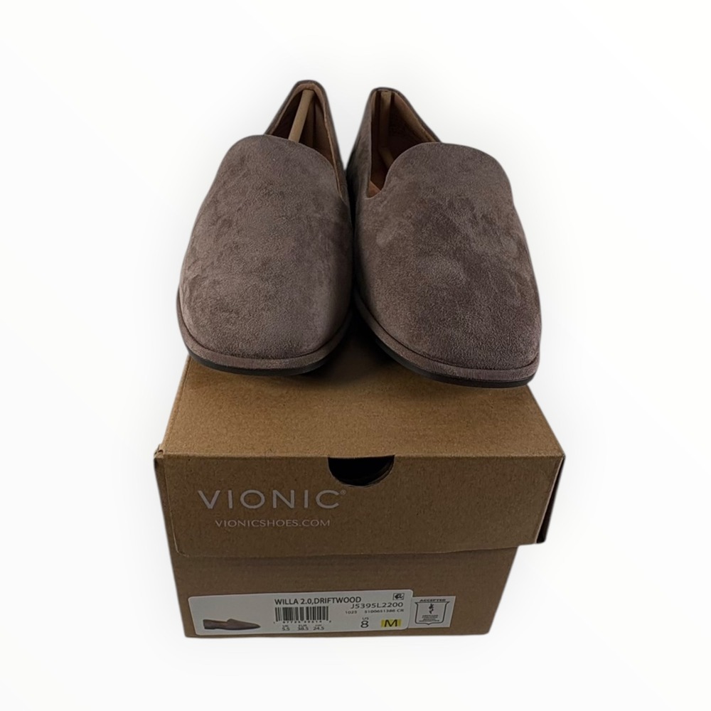 Vionic Willa 2.0 Loafers Womens 8 Driftwood Brown Suede Orthotic Flats NEW